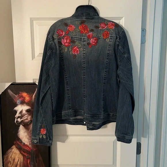 NWT INC (International Concept) Denim Floral Embroidered Jacket - Picture 7 of 10